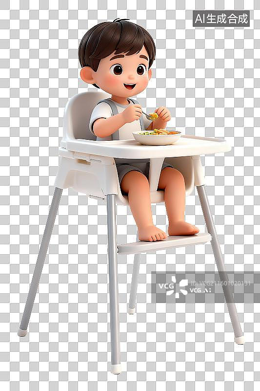 【AI数字艺术】可爱小孩坐高脚椅用餐图片素材