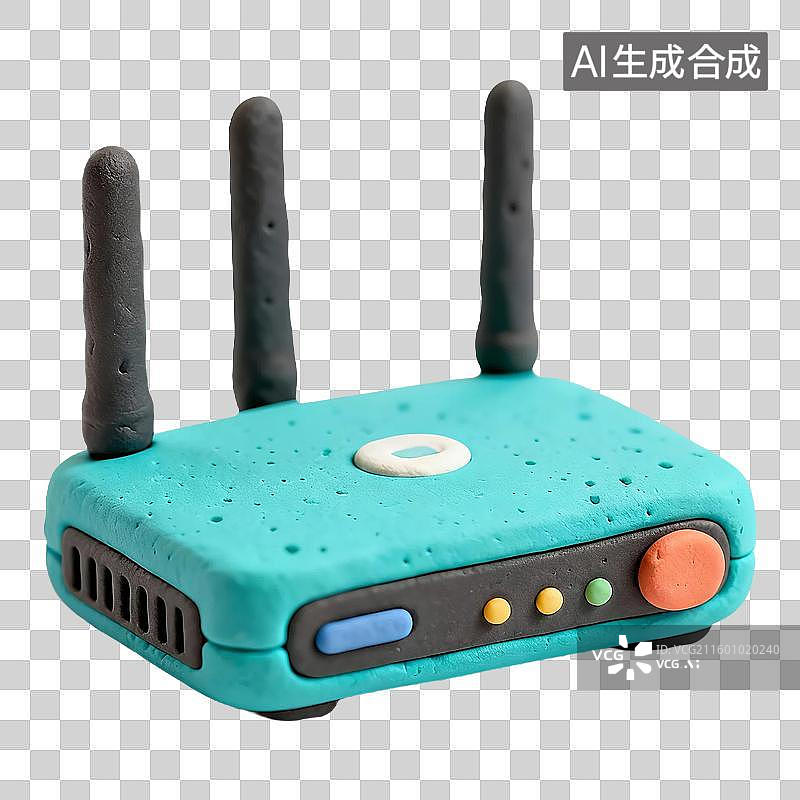 【AI数字艺术】3D立体粘土风格卡通路由器办公用品免抠元素图片素材