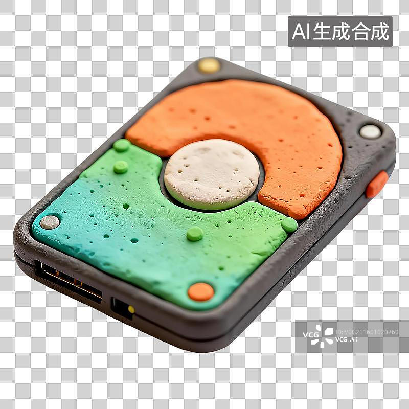 【AI数字艺术】3D立体粘土风格卡通移动硬盘办公用品免抠元素图片素材