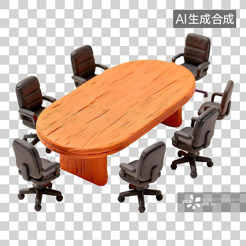 【AI数字艺术】3D立体粘土风格卡通会议桌办公用品免抠元素图片素材