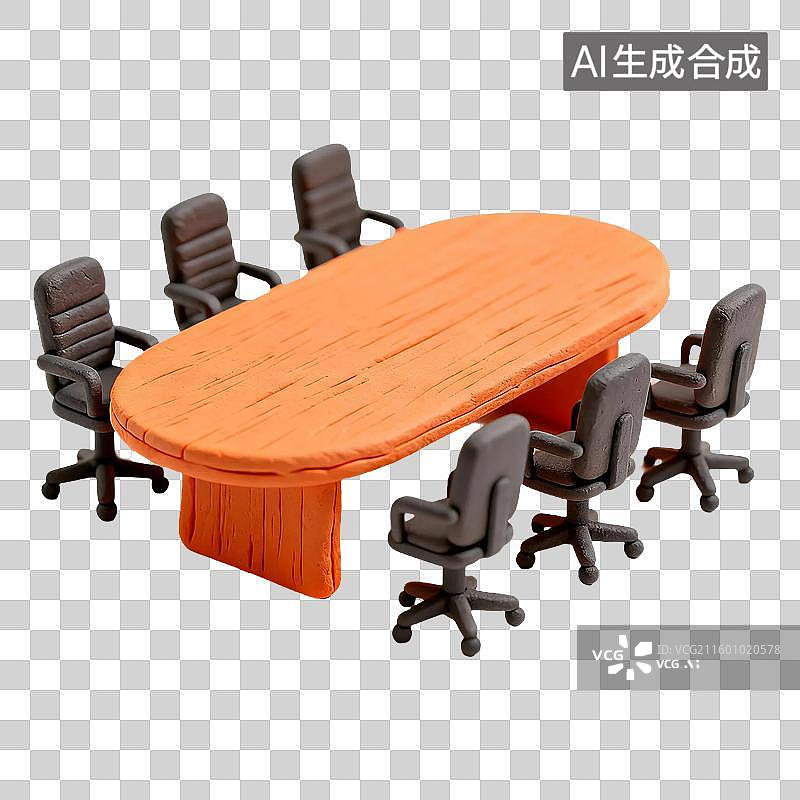 【AI数字艺术】3D立体粘土风格卡通会议桌办公用品免抠元素图片素材