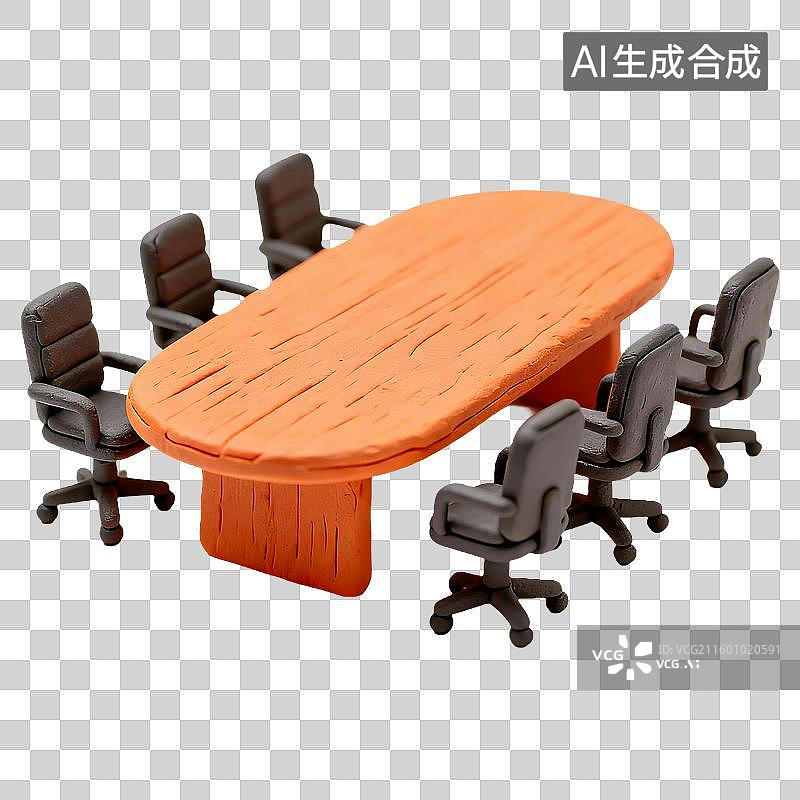 【AI数字艺术】3D立体粘土风格卡通会议桌办公用品免抠元素图片素材