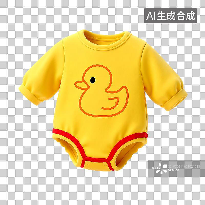 【AI数字艺术】黄色可爱小鸭图案婴儿连体衣图片素材