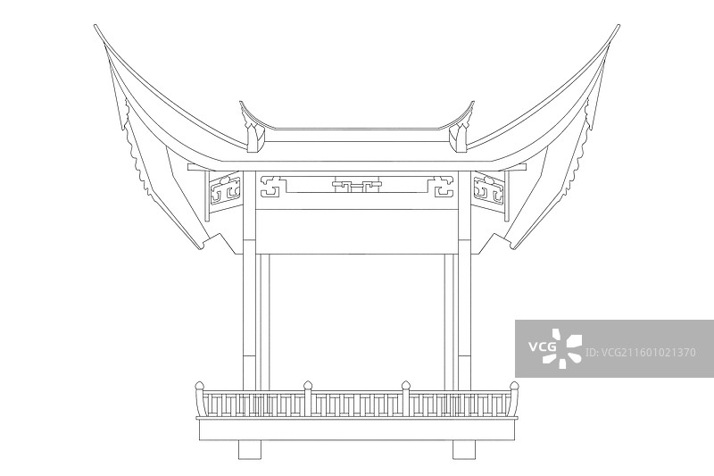 福建福州水榭戏台线稿图片素材