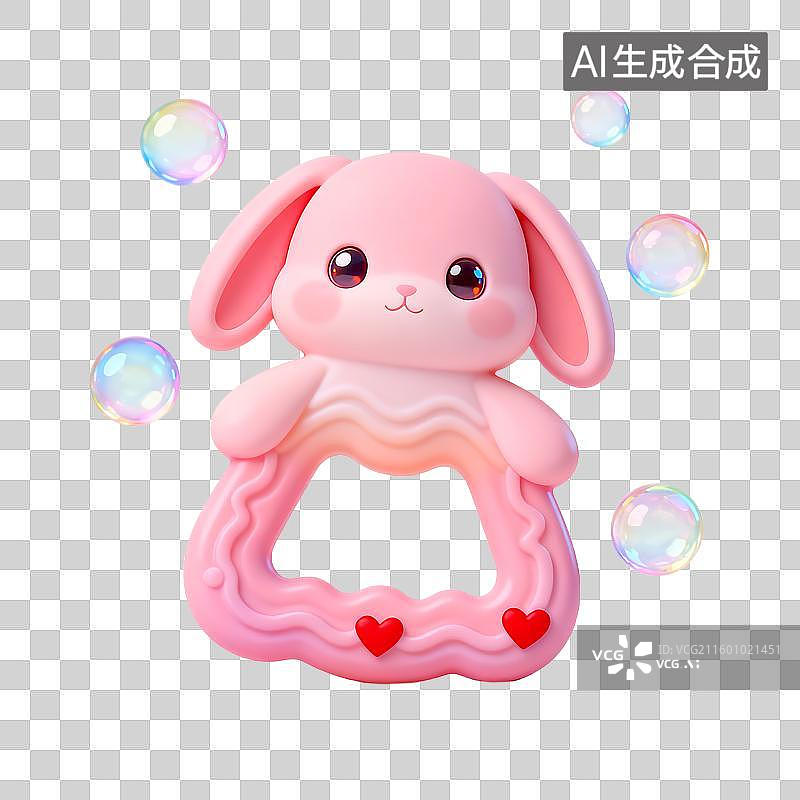 【AI数字艺术】可爱粉色兔子造型婴儿牙胶图片素材