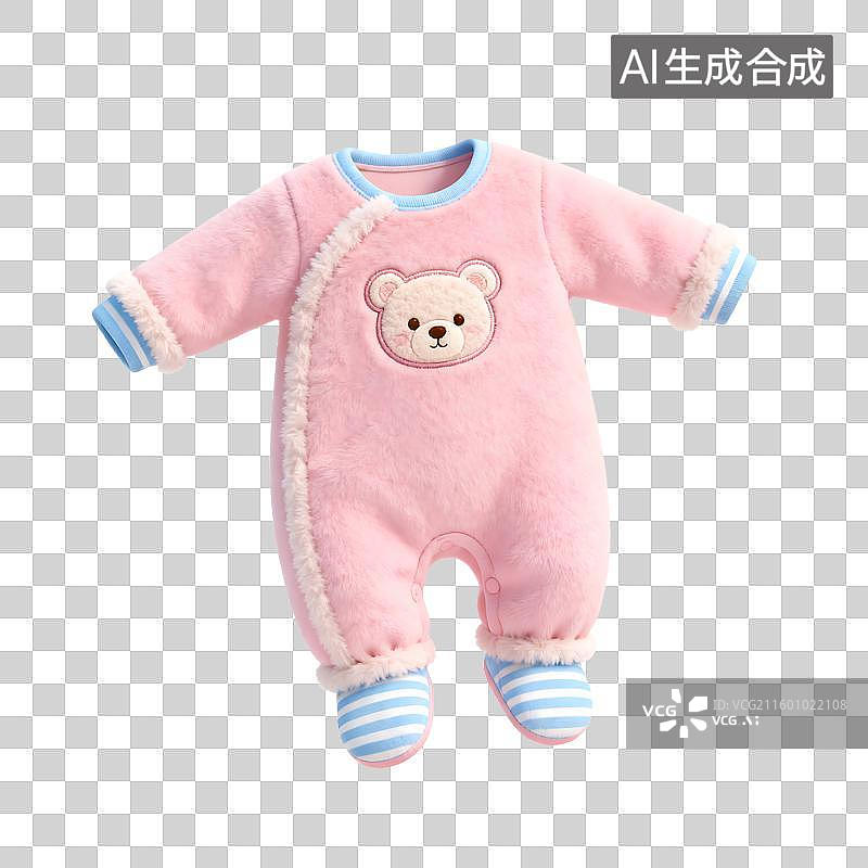 【AI数字艺术】粉色带小熊图案婴儿连体衣图片素材