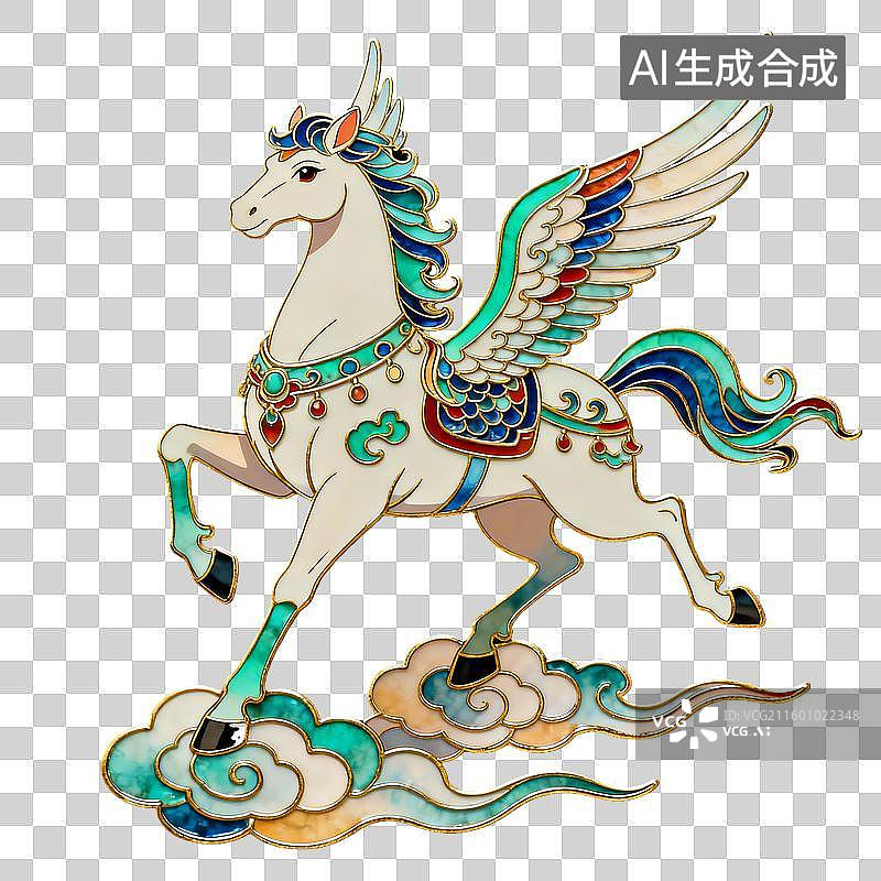 【AI数字艺术】2026年马年掐丝珐琅工艺一马当先元素图片素材