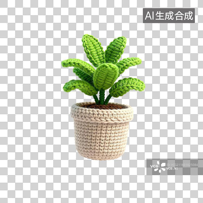 【AI数字艺术】毛线编织的绿色盆栽图片素材
