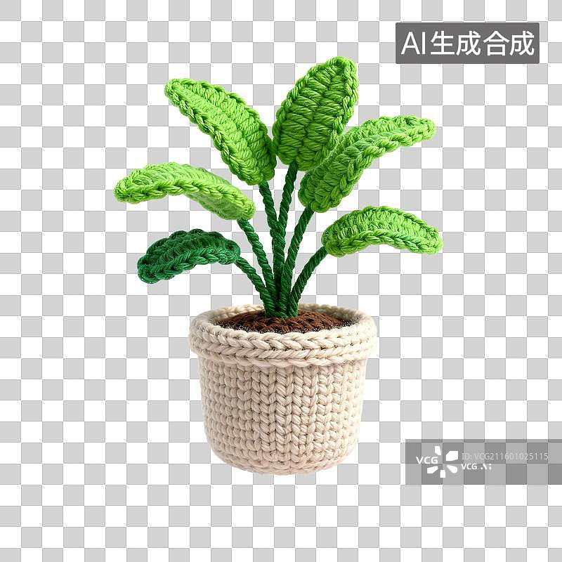 【AI数字艺术】毛线编织的绿色盆栽图片素材