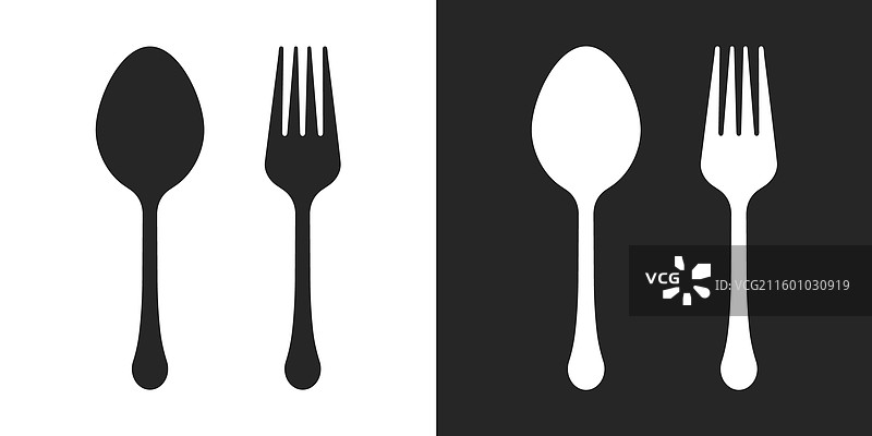 勺子叉子餐具黑白剪影图标图片素材