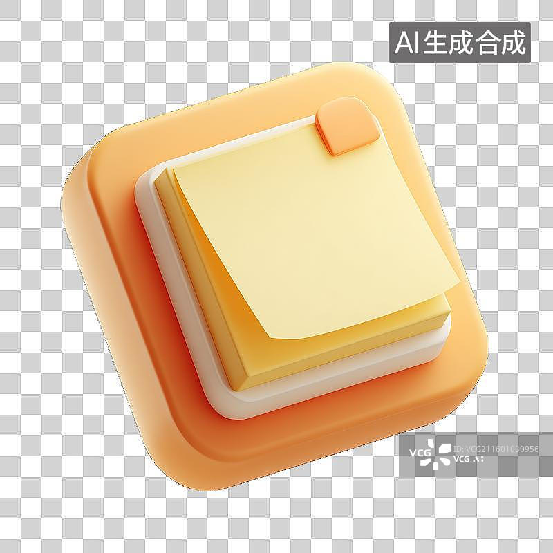 【AI数字艺术】3D膨胀风圆润卡通便利贴图标黄色办公学习记事免抠元素透明底PNG图片素材