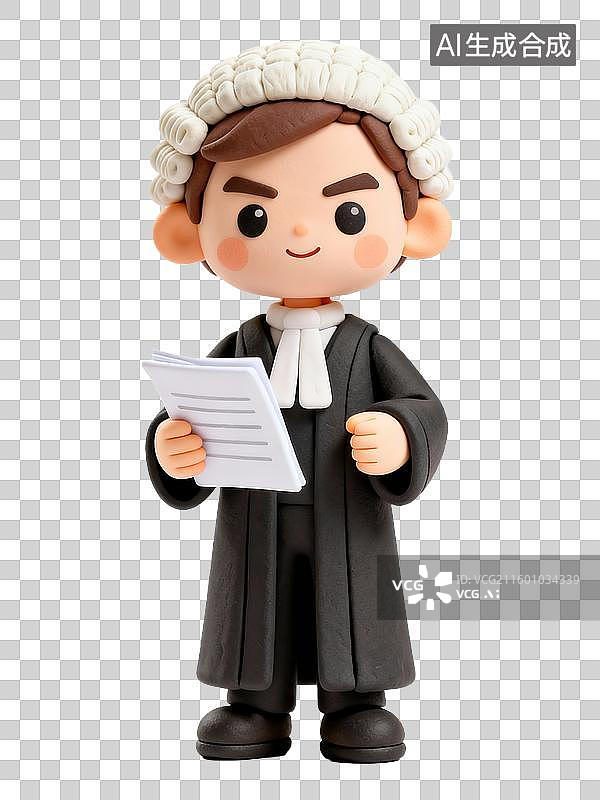【AI数字艺术】坚定自信Q版3D黏土风格律师拿法律文件法槌商务办公生产力人物透明元素插画劳动节职场理想励志图片素材