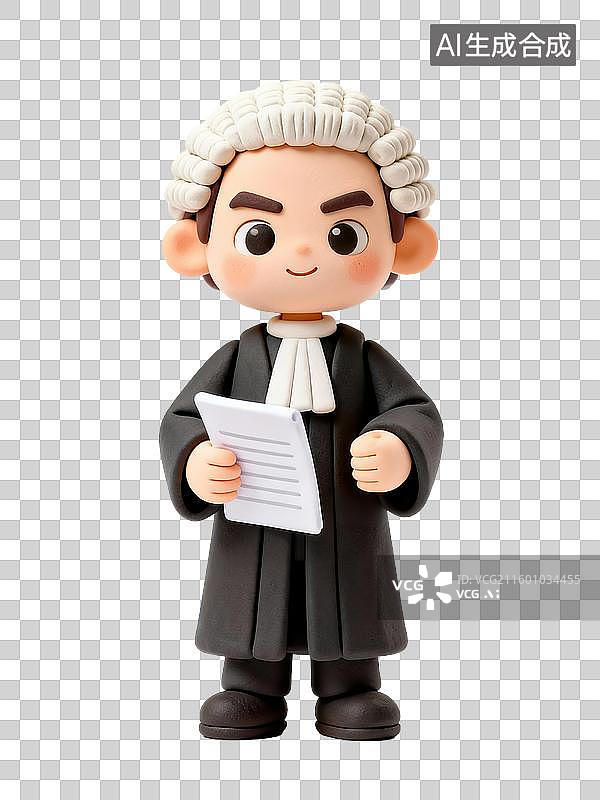 【AI数字艺术】坚定自信Q版3D黏土风格律师拿法律文件法槌商务办公生产力人物透明元素插画劳动节职场理想励志图片素材