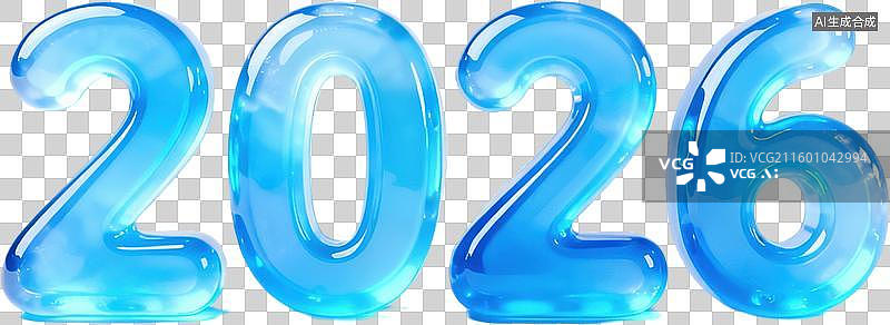 【AI数字艺术】蓝色透明数字2026设计图片素材