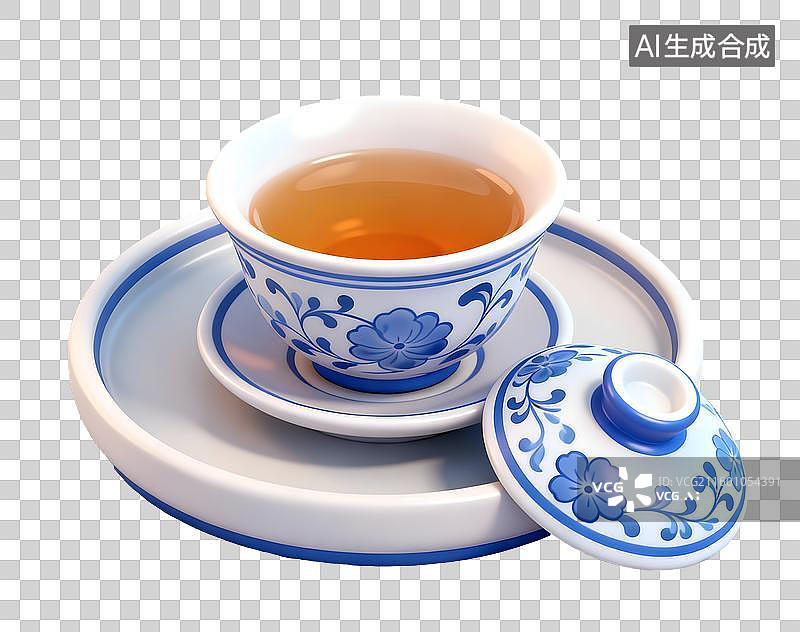 【AI数字艺术】盖碗茶3D免抠元素图片素材