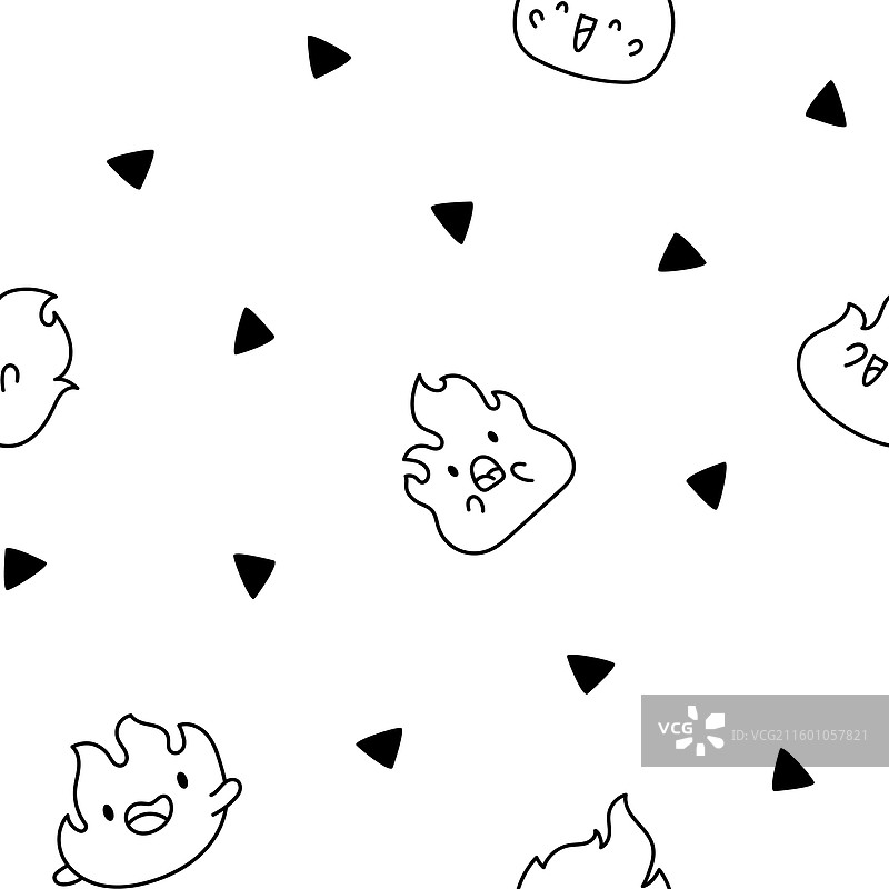 可爱的卡哇伊小火苗涂色页图片素材