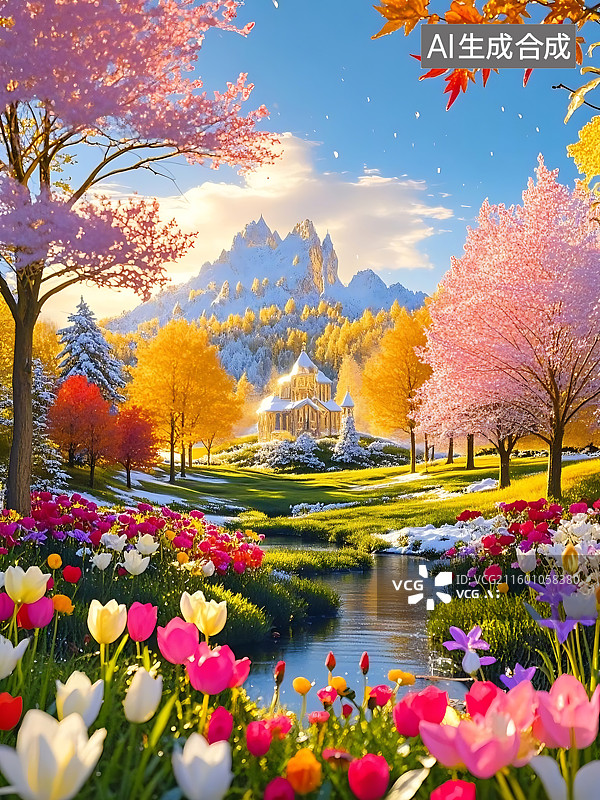 【AI数字艺术】春日梦幻仙境图图片素材