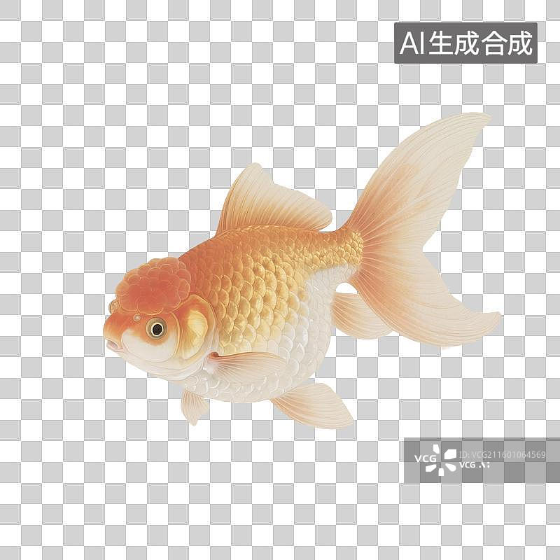 【AI数字艺术】国风手绘插画，金鱼，兰寿金鱼，兰寿品种，工笔画，中国画，免抠元素图片素材
