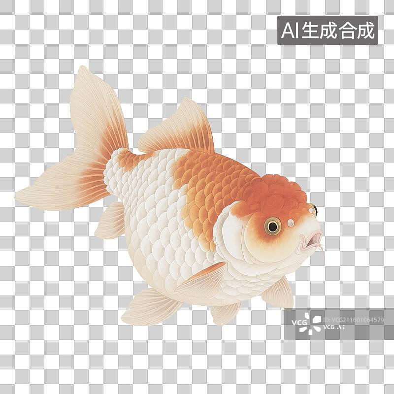 【AI数字艺术】国风手绘插画，金鱼，兰寿金鱼，兰寿品种，工笔画，中国画，免抠元素图片素材
