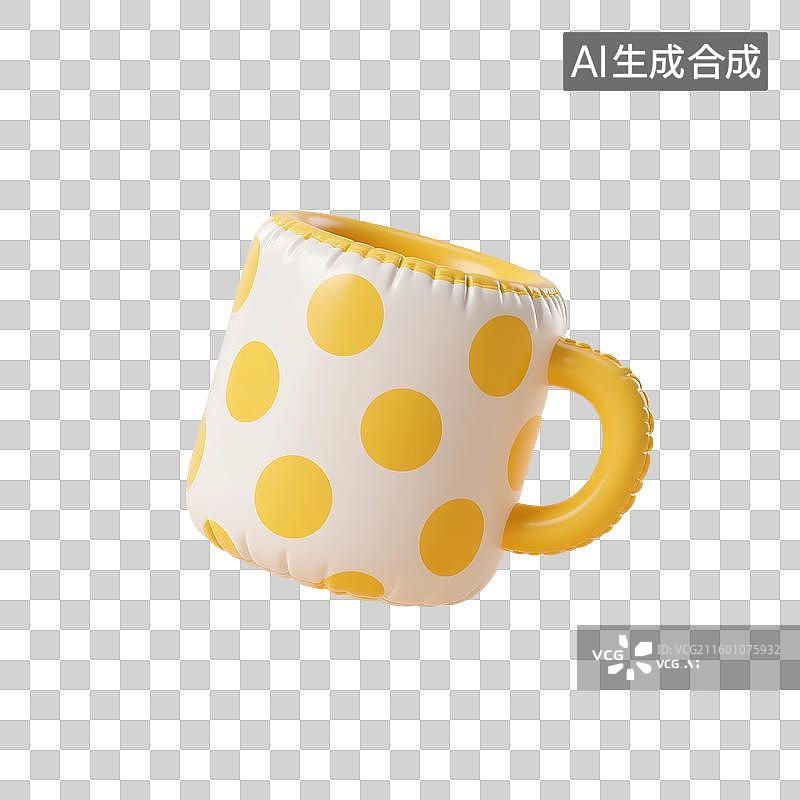 【AI数字艺术】3D渲染，充气膨胀风格，卡通杯子，下午茶，卡通咖啡杯，一杯咖啡，马克杯，咖啡，饮料免抠素材图片素材