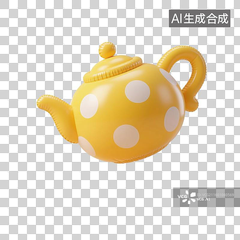 【AI数字艺术】3D渲染，充气膨胀风格，卡通茶壶，茶具，咖啡壶，下午茶，茶道，茶文化，免抠元素图片素材