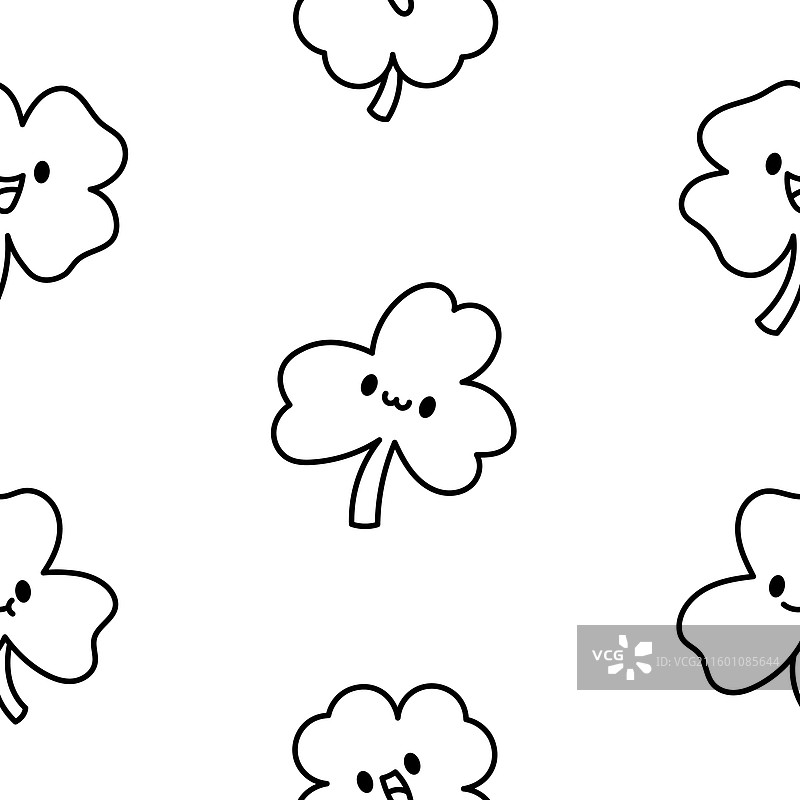 可爱的日式幸运三叶草着色页图片素材