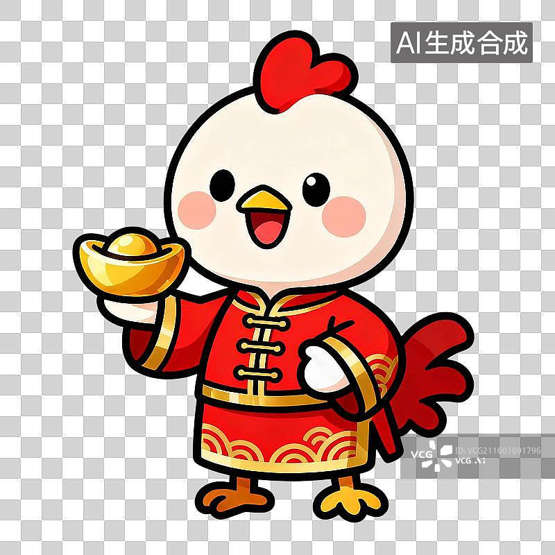 【AI数字艺术】可爱卡通穿传统服饰的公鸡图片素材
