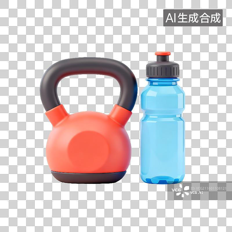 【AI数字艺术】红色壶铃和蓝色水瓶并排放置图片素材
