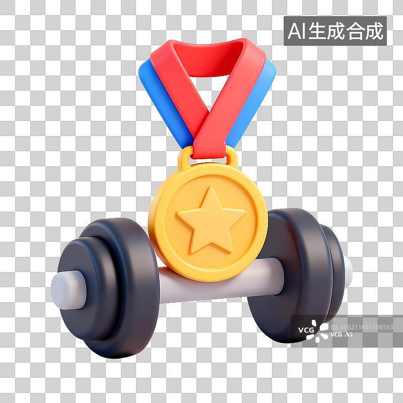【AI数字艺术】金牌挂在哑铃上的奖牌图片素材