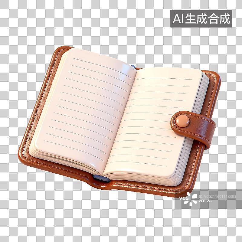 【AI数字艺术】带棕色皮套的打开笔记本图片素材