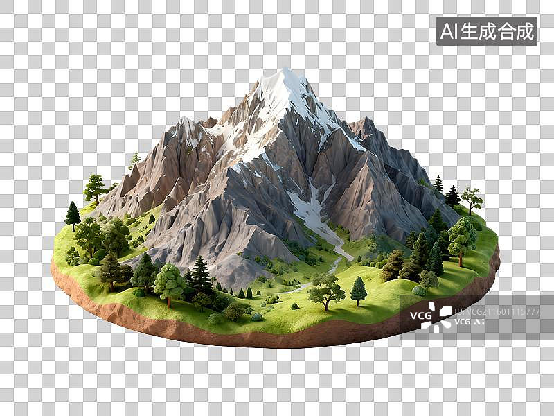 【AI数字艺术】积雪覆盖的壮丽山峰与翠绿森林图片素材