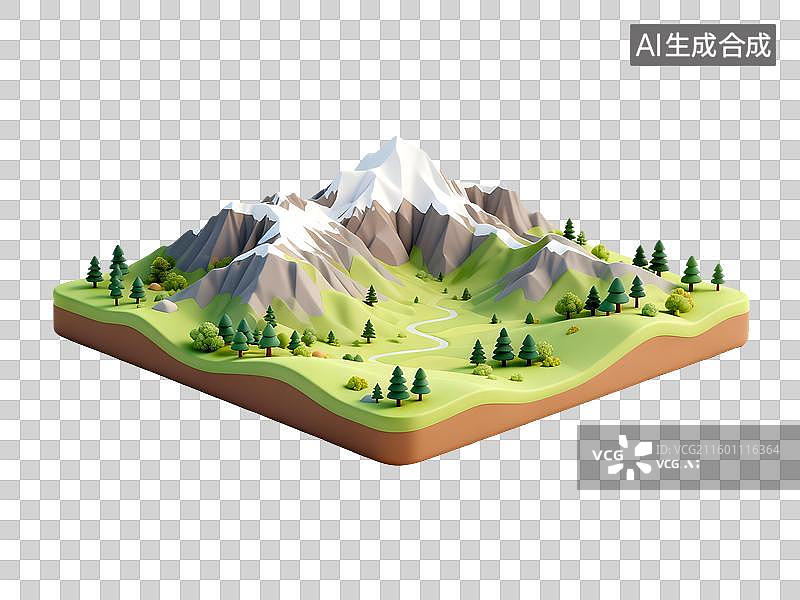 【AI数字艺术】三维渲染的雪山绿地景观图片素材
