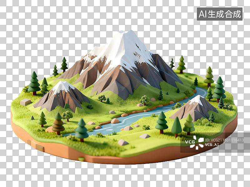 【AI数字艺术】雪山森林河流的3D景观图片素材