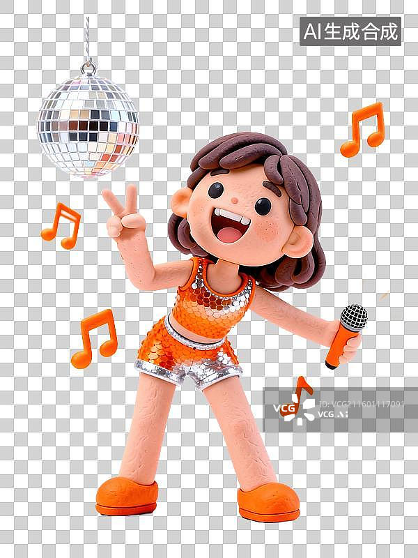 【AI数字艺术】活力四射ESFP表演者手持麦克风亮片迪斯科球环绕热爱聚光灯舞台明星MBTI人格角色人物透明元素插画图片素材
