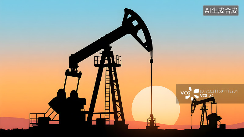 【AI数字艺术】油田日落工业场景图片素材