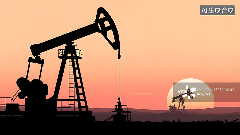 【AI数字艺术】油田日落工业场景图片素材