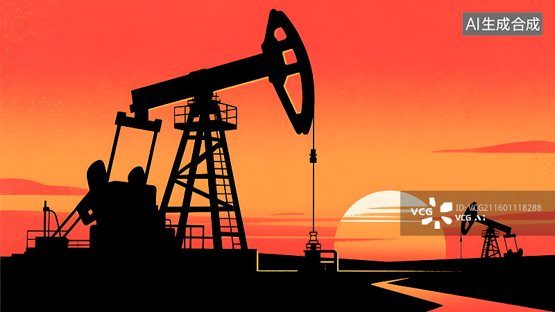 【AI数字艺术】油田日落工业场景图片素材