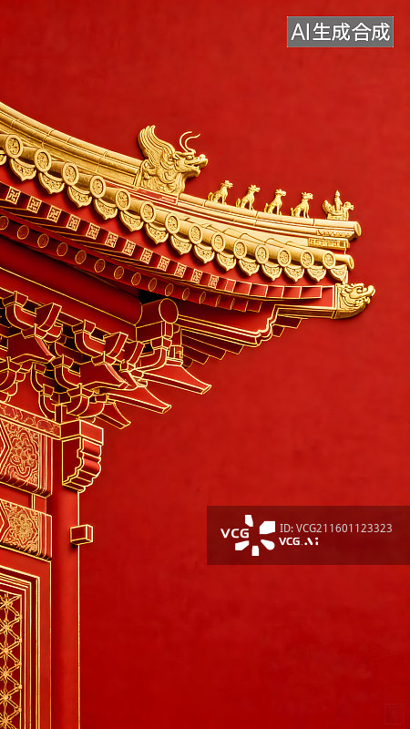 【AI数字艺术】中国传统建筑屋檐特写图片素材