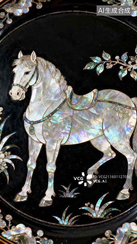 【AI数字艺术】珍珠母马国风装饰场景图片素材