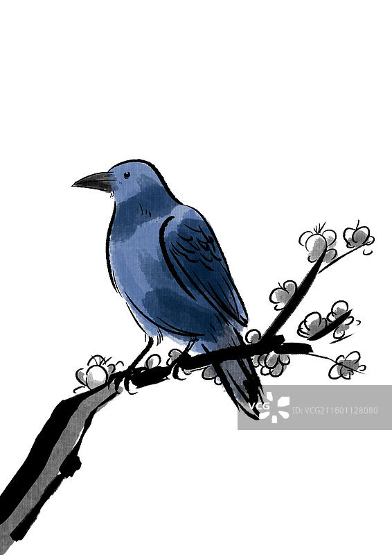 中国风新中式古风古典传统文化国学经典古人古代古时候极简潇洒禅意古意水墨风诗情画意乌鸦鸟类插画图片素材