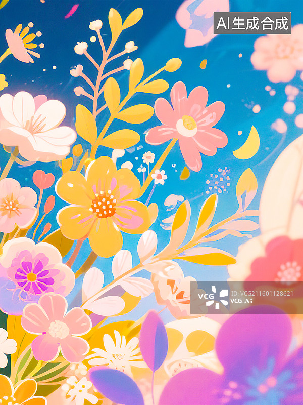 【AI数字艺术】新国风新艺术装饰艺术运动风格花卉图案扁平化手绘插画新年婚礼节日庆祝电商产品广告包装宣传清新唯美梦幻图片素材