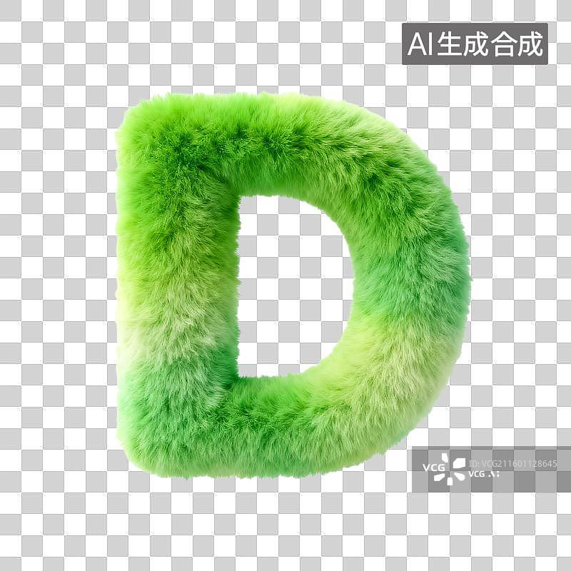 【AI数字艺术】3D立体绿色毛绒材质26个英文字母图片素材
