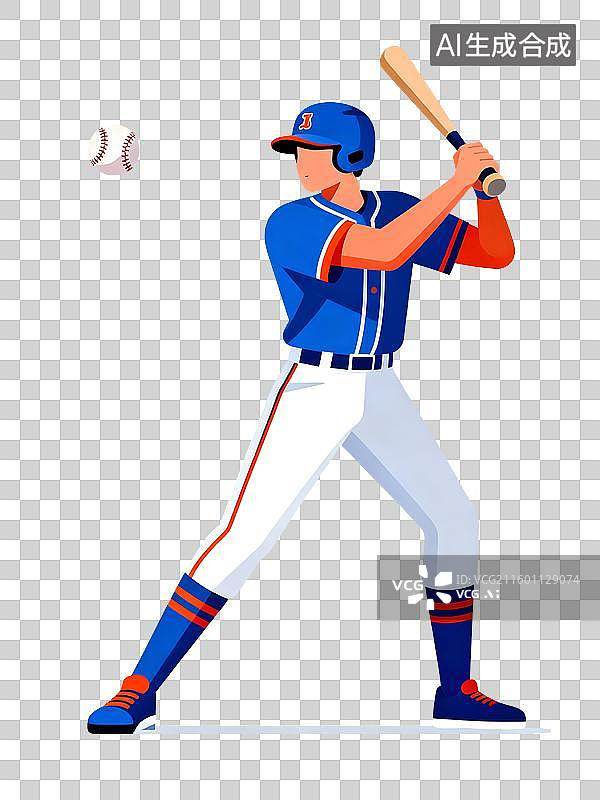 【AI数字艺术】比赛中击打棒球的职业棒球击球手扁平插画元素图片素材