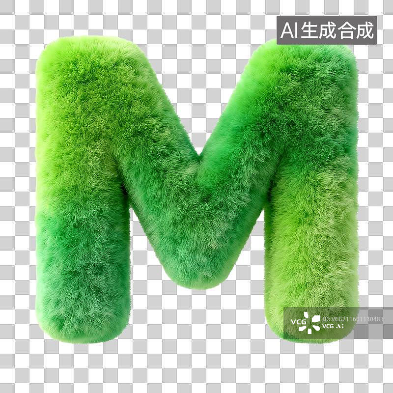 【AI数字艺术】3D立体绿色毛绒材质26个英文字母图片素材