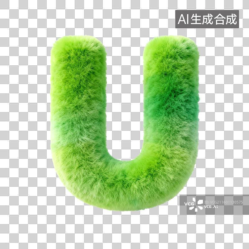 【AI数字艺术】3D立体绿色毛绒材质26个英文字母图片素材