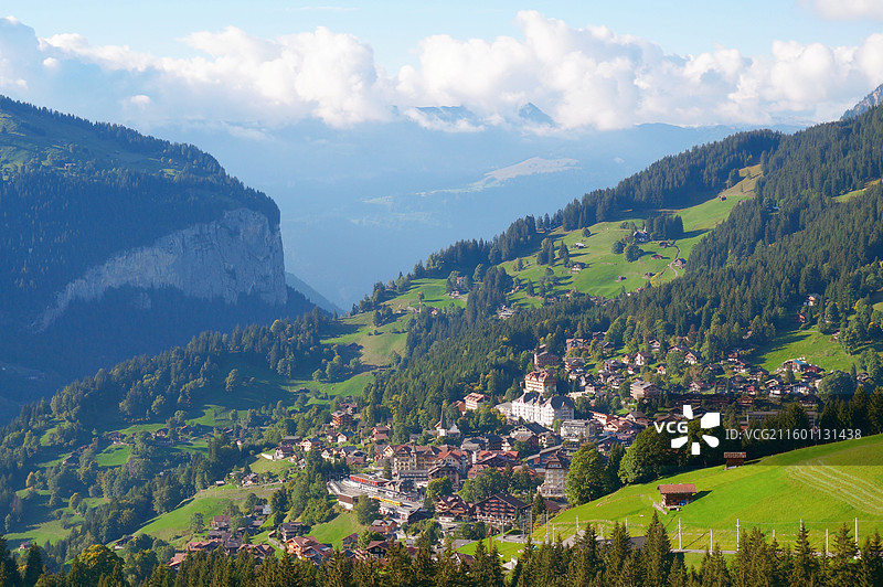 瑞士少女峰下的文根小镇图片素材