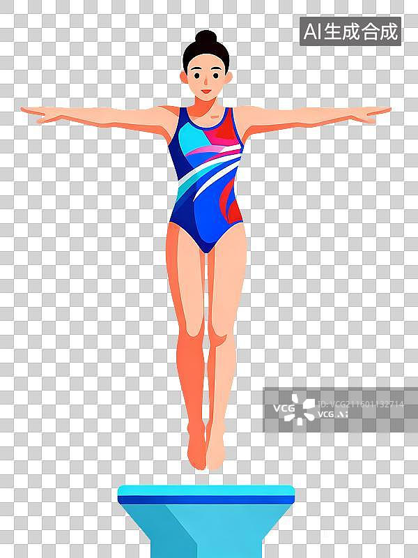 【AI数字艺术】色彩鲜艳的高台跳水，游泳，跳水，水上运动，国家队扁平插画元素图片素材