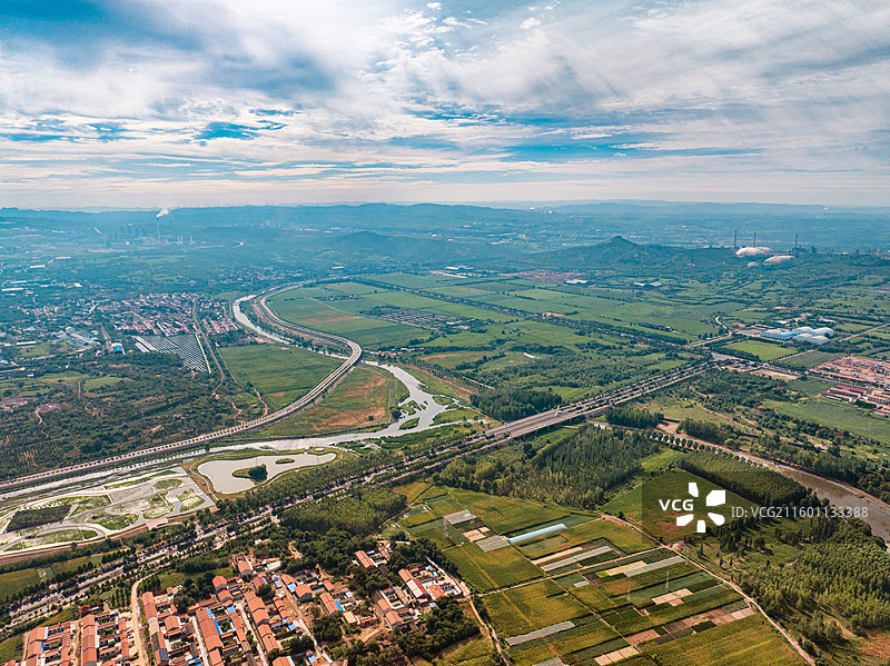 航拍长治襄垣县浊漳河南源西源交汇处图片素材