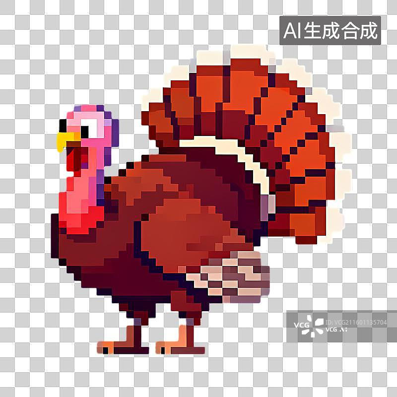 【AI数字艺术】像素艺术风格的火鸡插画图片素材