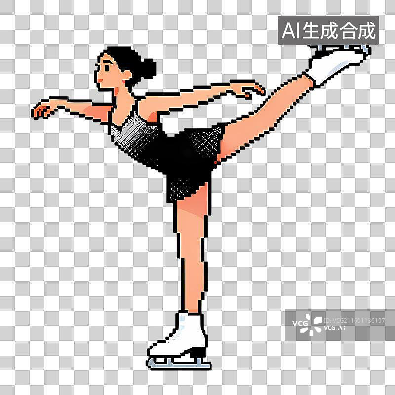 【AI数字艺术】像素艺术风格的女性花样滑冰者图片素材